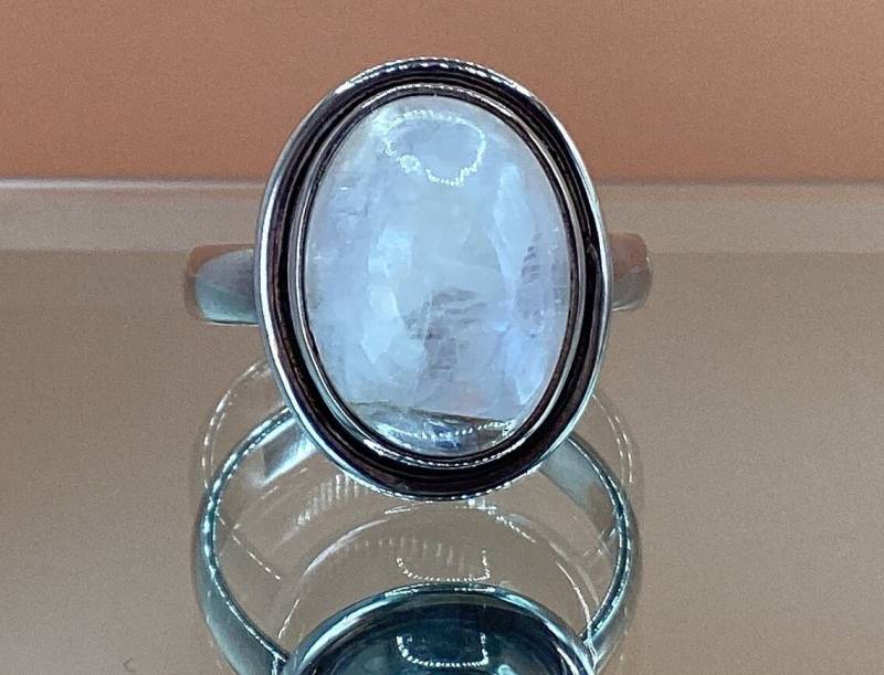 Mondstein Ring Nachlass Cabochon Sterling Silber Verlobung Jahrestag Geburtstag Geschenk Regenbogen von GipsyJewelers