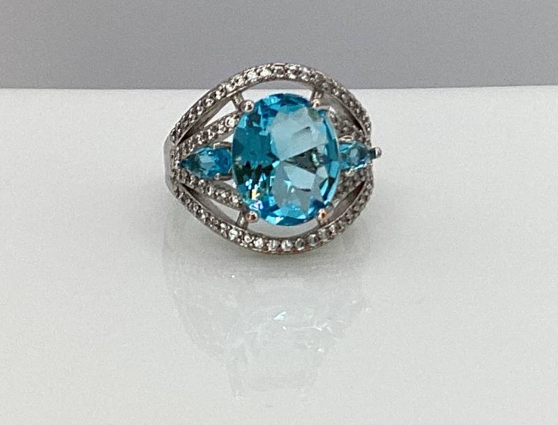 Oval Blautopas Mit Marquise Topas März Geburtstagsgeschenk Für Mutter Geburtstag Jahrestag Geschenk Verlobung von GipsyJewelers