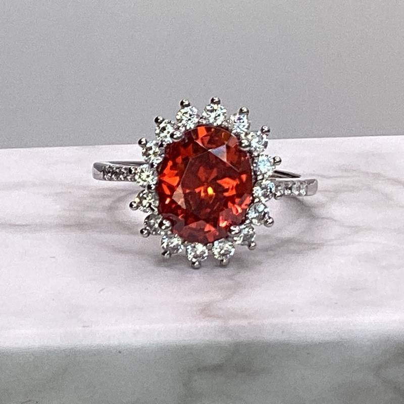Padtparadscha Saphir Halo Ring Lab Grown Oval Orange Sapphire Prinzessin Diana Style Padparadscha Geburtstag Geschenk Jahrestag Verlobung von GipsyJewelers