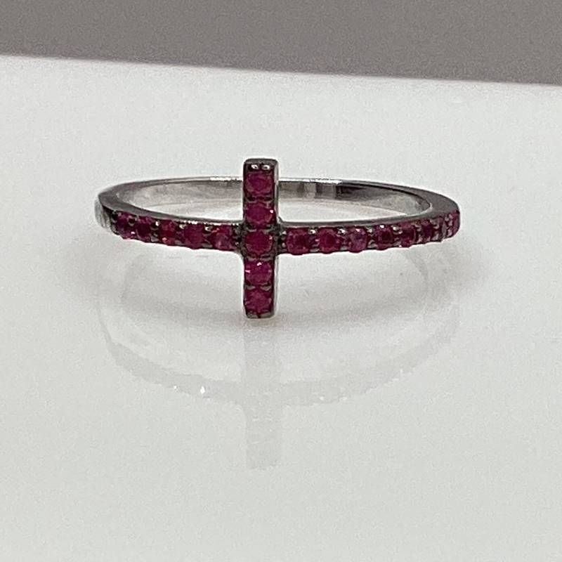 Roter Rubin Kreuz Ring Sterling Silber Christlicher Religiöser Schmuck Geschenk Ostergeschenk Juli Geburtstagsgeschenk von GipsyJewelers