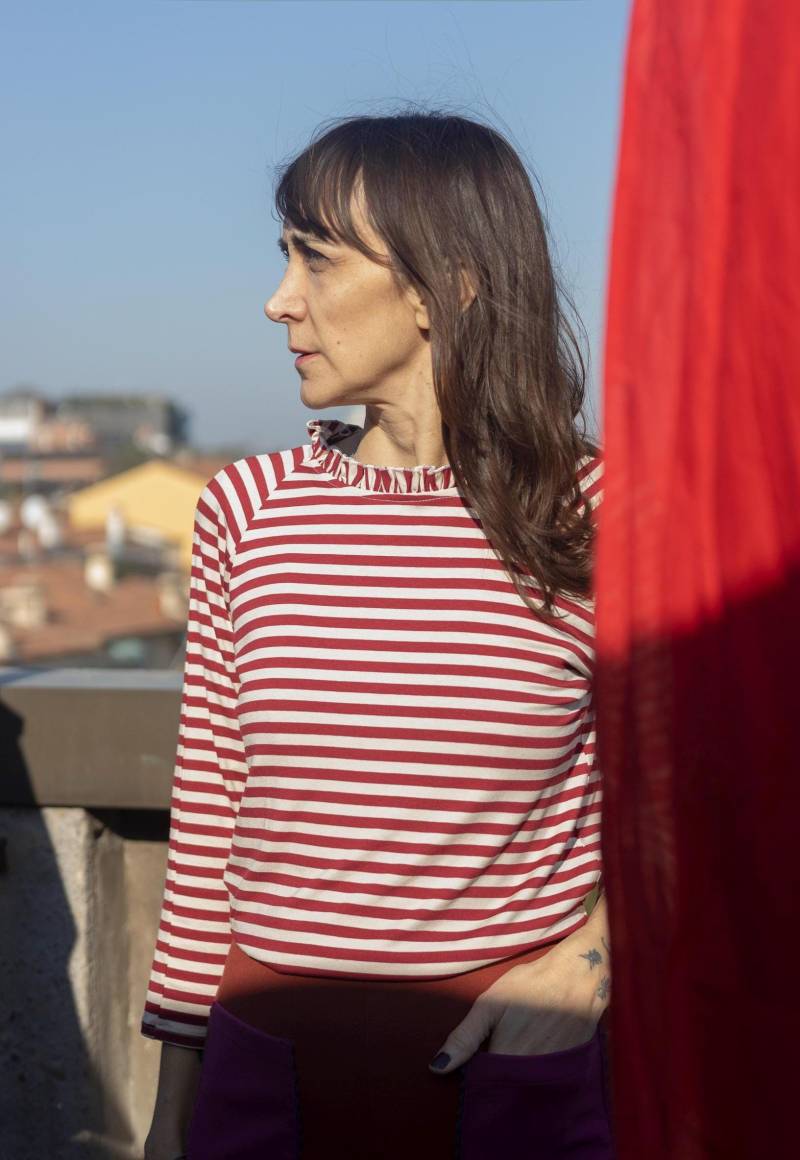 Letztes Stück | Nur Noch Größe S Sofort Lieferbar Dunkelrot+Creme-Weiß Gestreiftes Top Aus Baumwolle-Viskose von GiraeRigira