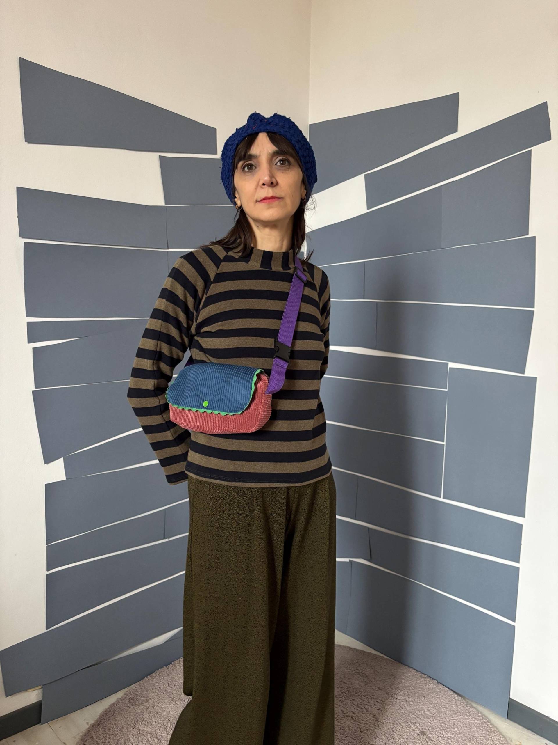 Vintage Samt Essential Beutel-Schulter-Cord-Tasche [Gürtel-Schultertasche/Blaue Blumen] von GiraeRigira