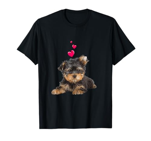 Giraffe Apparel - Herren T-Shirt mit Yorkshire Terrier Hund und Herz Yorkie Hundemotiv - Schwarz, S - Halbarm, Klassische Passform, Baumwolle 50%, Polyester 50% von Giraffe Apparel