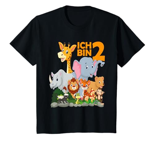 2. Geburtstag 2 Jahre Mädchen Junge Kindergeburtstag Zoo T-Shirt 2. Geburtstag 2 Jahre Mädchen Junge Kindergeburtstag Zoo T-Shirt von Giraffe Bär Nashorn Affe Elefant Zoo Geburtstag