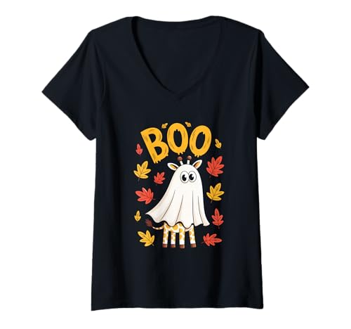 Damen Lustiges gruseliges Halloween-Kostüm, niedlicher Geist, Giraffe Boo T-Shirt mit V-Ausschnitt Damen Lustiges gruseliges Halloween-Kostüm, niedlicher Geist, Giraffe Boo T-Shirt mit V-Ausschnitt von Giraffe Boo Halloween Funny Animals