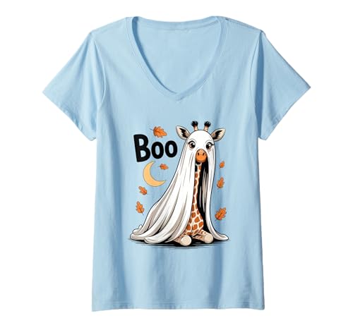 Damen Lustiges gruseliges Halloween-Kostüm, niedlicher Geist, Giraffe Boo T-Shirt mit V-Ausschnitt Damen Lustiges gruseliges Halloween-Kostüm, niedlicher Geist, Giraffe Boo T-Shirt mit V-Ausschnitt von Giraffe Boo Halloween Funny Animals