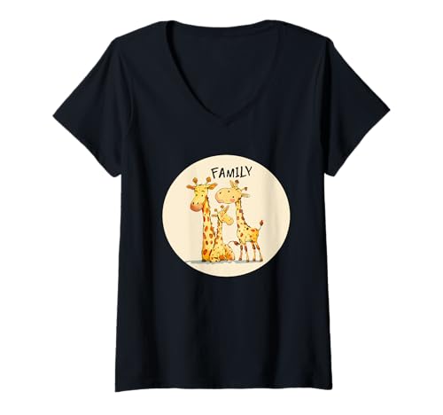 Damen Familie mit Giraffen, für Erwachsene und Kinder T-Shirt mit V-Ausschnitt Damen Familie mit Giraffen, für Erwachsene und Kinder T-Shirt mit V-Ausschnitt von Giraffe Family