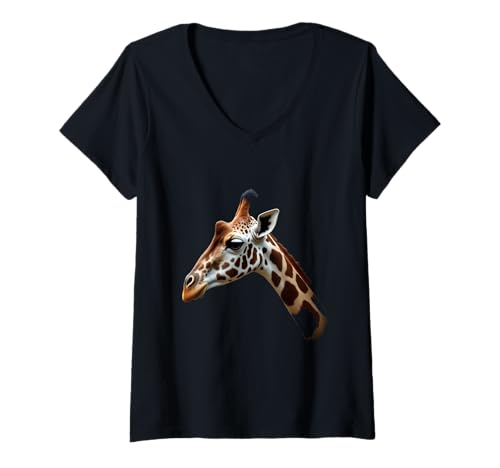 Damen Giraffenkopf Wildtier Afrika Kunst T-Shirt mit V-Ausschnitt Damen Giraffenkopf Wildtier Afrika Kunst T-Shirt mit V-Ausschnitt von Giraffe Fun Designs