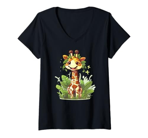 Damen Giraffe T-Shirt mit V-Ausschnitt von Giraffe Gifts