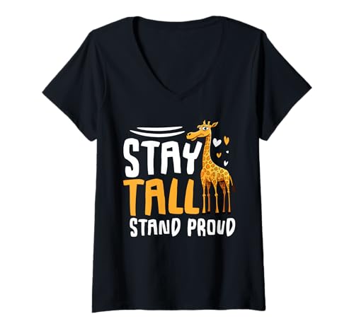 Damen Stay Tall Stand Proud Giraffe T-Shirt mit V-Ausschnitt Damen Stay Tall Stand Proud Giraffe T-Shirt mit V-Ausschnitt von Giraffe Gifts