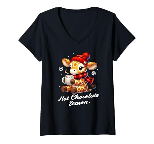 Damen Lustiger Giraffen-Schal mit Aufschrift "Merry Christmas", für Mütter, Väter, Kinder T-Shirt mit V-Ausschnitt Damen Lustiger Giraffen-Schal mit Aufschrift "Merry Christmas", für Mütter, Väter, Kinder T-Shirt mit V-Ausschnitt von Giraffe Hot Choco Christmas 2024