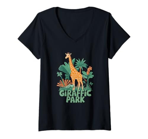 Damen Lustiges Safari-Abenteuer-Design im Giraffenpark T-Shirt mit V-Ausschnitt Damen Lustiges Safari-Abenteuer-Design im Giraffenpark T-Shirt mit V-Ausschnitt von Giraffe Jungle Safari Wildlife Lovers