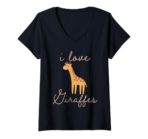 Damen Ich liebe Giraffen T-Shirt mit V-Ausschnitt von Giraffe Lover Apparel