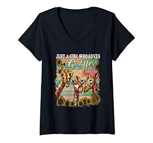 Damen Giraffe Print Shirt Geschenke Nur ein Mädchen, das Giraffen T-Shirt mit V-Ausschnitt von Giraffe Print Kostüm Geschenke für Mädchen Frauen