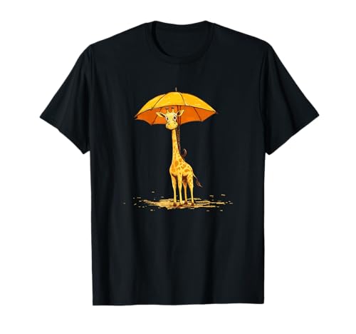 Niedliche Giraffe im Regen mit Regenschirm für Erwachsene und Kinder T-Shirt von Giraffe Umbrella