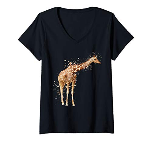Damen Giraffe Tier Aquarell Zootier Tiermotiv T-Shirt mit V-Ausschnitt Damen Giraffe Tier Aquarell Zootier Tiermotiv T-Shirt mit V-Ausschnitt von Giraffe Zoo Tier Tiermotiv Geschenkidee