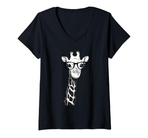 Damen Giraffe mit Brille für Zootierliebhaber T-Shirt mit V-Ausschnitt Damen Giraffe mit Brille für Zootierliebhaber T-Shirt mit V-Ausschnitt von Giraffe with Glasses Zoo Animal