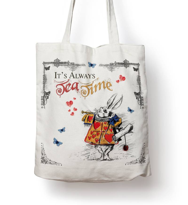 Alice Im Wunderland, Weißes Kaninchen, Einkaufstasche, Gym Bag, Pe Schule, Uni Über Die Schulter, Tea Time Zitat 38cm X 40cm von GiraffeandCustard