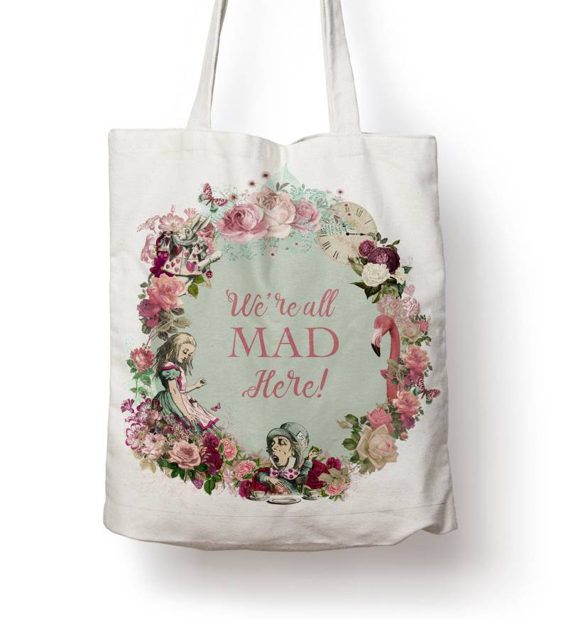 Alice Im Wunderland Tragetasche Blumiges Mad Here Design | 38 cm X 40 cm von GiraffeandCustard