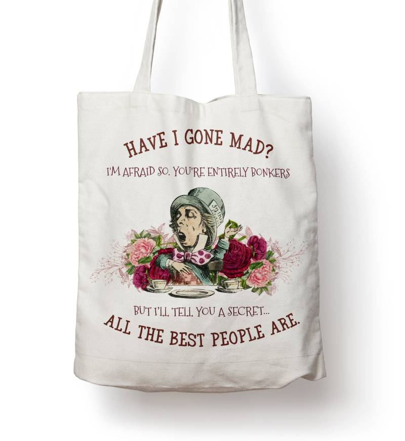 Alice Wonderland Einkaufstasche, Mad Hatter Sporttasche, Pe-Tasche, Schule, Universität Über Der Schulter Have I Gone Flowers 38 cm X 40 von GiraffeandCustard