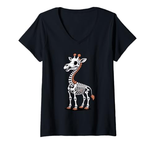 Damen Halloween Giraffe Skelett Gruselige Giraffen T-Shirt mit V-Ausschnitt Damen Halloween Giraffe Skelett Gruselige Giraffen T-Shirt mit V-Ausschnitt von Giraffes Gift For A Giraffe Lover