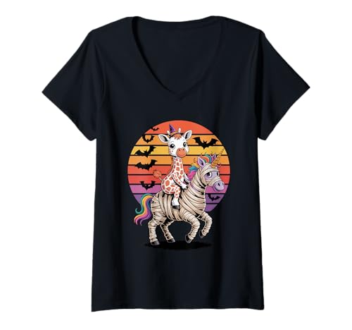 Damen Halloween Mumie Einhorn Giraffe Giraffen T-Shirt mit V-Ausschnitt Damen Halloween Mumie Einhorn Giraffe Giraffen T-Shirt mit V-Ausschnitt von Giraffes Gift For A Giraffe Lover