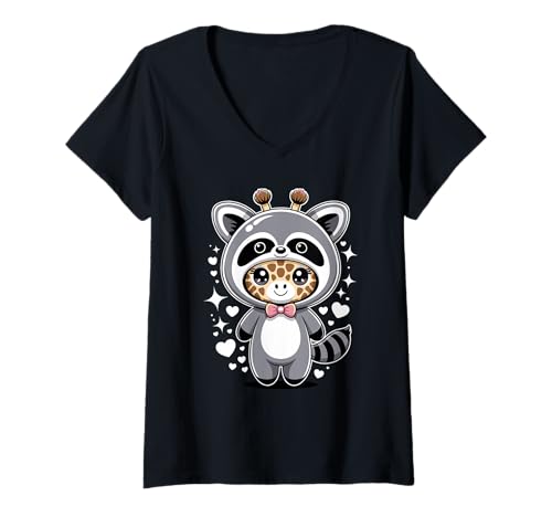 Damen Kawaii Giraffe Waschbär Kostüm Giraffen T-Shirt mit V-Ausschnitt Damen Kawaii Giraffe Waschbär Kostüm Giraffen T-Shirt mit V-Ausschnitt von Giraffes Gift For A Giraffe Lover