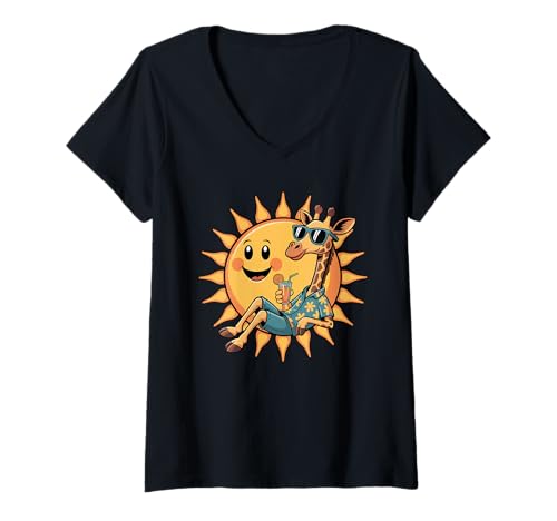 Damen Sonne Giraffe Sonnenbrille Giraffen T-Shirt mit V-Ausschnitt Damen Sonne Giraffe Sonnenbrille Giraffen T-Shirt mit V-Ausschnitt von Giraffes Gift For A Giraffe Lover