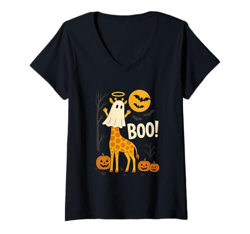 Damen Giraffe Boo Halloween Kostüm Herren Damen Kinder Lustig T-Shirt mit V-Ausschnitt Damen Giraffe Boo Halloween Kostüm Herren Damen Kinder Lustig T-Shirt mit V-Ausschnitt von Giraffes Lover Halloween Party Clothing Tee