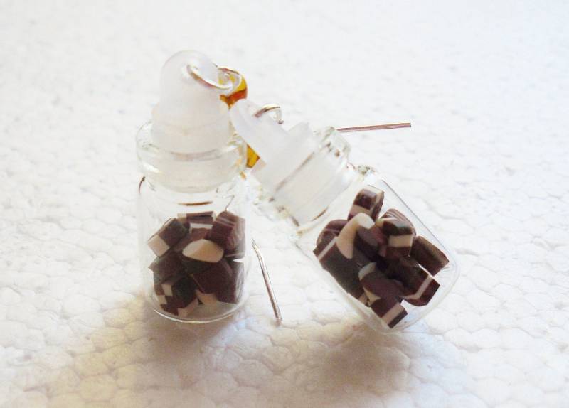 Glas Schokolade Ohrringe. Polymer Clay von GiraffesKiss