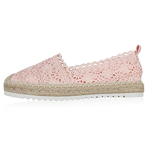Giralin Damen Bast Slipper Spitzen Espadrilles Häkeloptik Profilsohle 610216 Rosa 37 von Giralin
