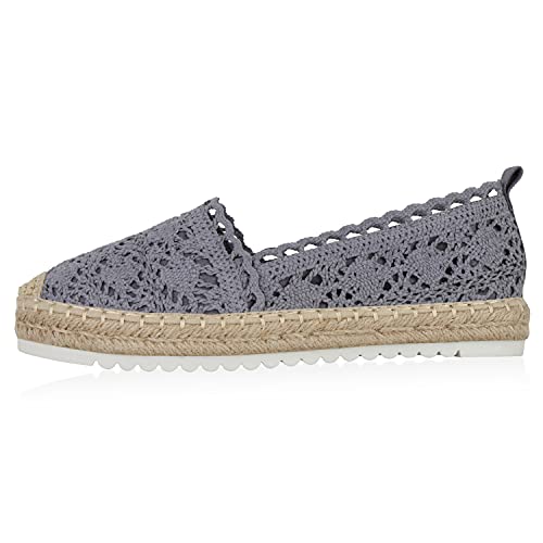 Giralin Damen Bast Slipper Spitzen Espadrilles Häkeloptik Profilsohle 610217 Grau 38 von Giralin