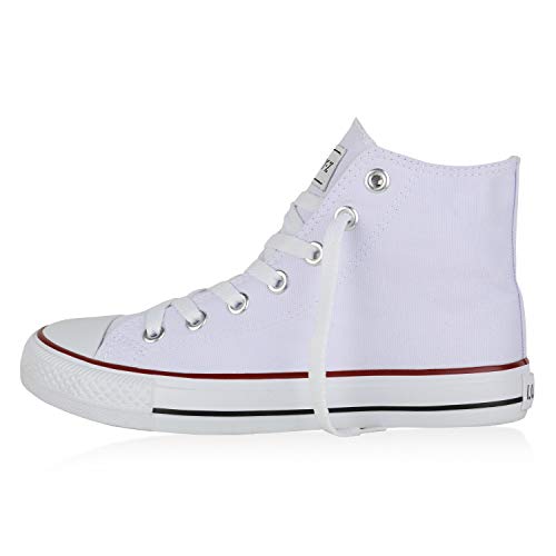 Giralin Damen High Top Sneaker Sportschuhe Kult Schuhe Canvas Stoff Freizeitschuhe Schnürer Sportliche Turnschuhe 197351 Weiss 36 von Giralin