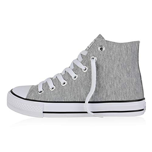 Giralin Damen High Top Sneaker Sportschuhe Kult Schuhe Canvas Stoff Freizeitschuhe Schnürer Sportliche Turnschuhe 197352 Hellgrau 39 von Giralin