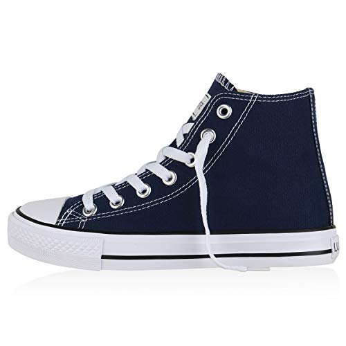 Giralin Damen High Top Sneaker Sportschuhe Kult Schuhe Canvas Stoff Freizeitschuhe Schnürer Sportliche Turnschuhe 197353 Dunkelblau 36 von Giralin