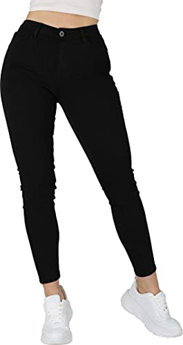 Giralin Damen Hosen Casual High Waist Reißverschluss Jeans 5-Pocket-Style Skinny Fit Casual Knöpfe High Stretch 200296 Schwarz 36 von Giralin