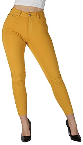 Giralin Damen Hosen Casual Jeggings 5-Pocket-Style Knöpfe High Waist Reißverschluss Skinny Fit High Stretch 200289 Dunkelgelb 36 von Giralin