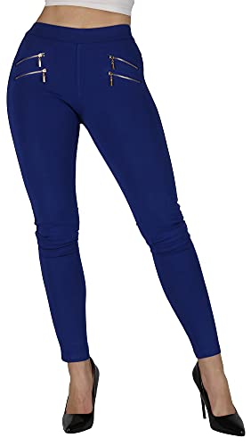 Giralin Damen Hosen Casual Skinny Fit Leggings High Stretch Freizeit Casual High Waist 200312 Blau Zipper 36 von Giralin