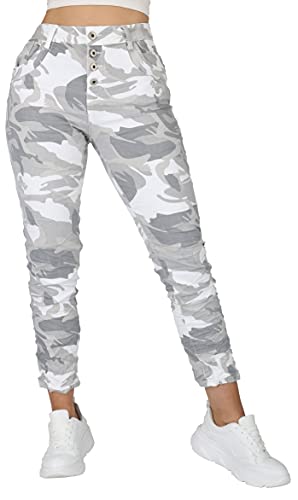 Giralin Damen Jeans 5-Pocket-Style Freizeithose Slim Fit Damenhose Zierknöpfe Regular Waist High Stretch Hose Übergrößen 200774 Weiß Camo 40 von Giralin