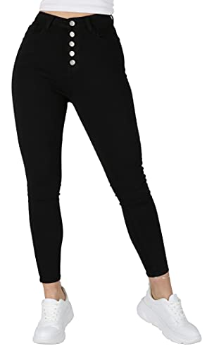 Giralin Damen Jeans Casual High Waist Freizeithose 5-Pocket-Style High Stretch Hose 200499 Schwarz 34 von Giralin