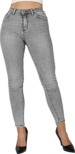 Giralin Damen Jeans Denim 5-Pocket-Style Damenhosen Regular Waist Freizeithosen Skinny Fit Used Look Hose 200835 Grau Grey 36 von Giralin