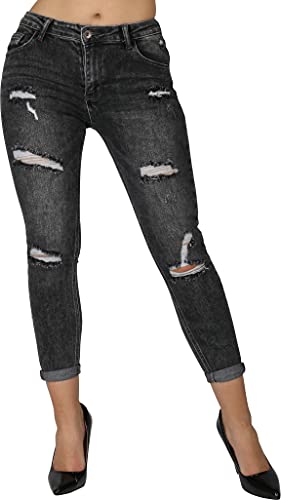 Giralin Damen Jeans Low Waist Destroyed Look Damenhosen Fransen Cut-Outs Freizeithosen 5-Pocket-Style Skinny Fit Hose 200831 Grau 36 von Giralin