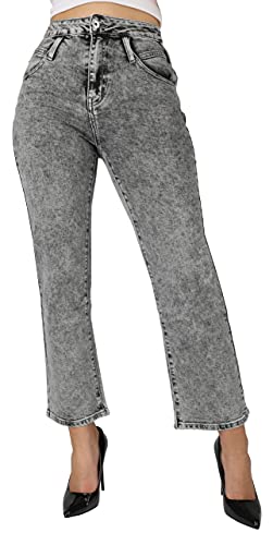 Giralin Damen Jeans Seitentaschen Skinny Fit Freizeithosen Regular Waist Gesäßtaschen Damenhosen Used Look Denim Hose 200855 Grau 36 von Giralin