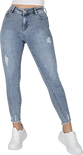 Giralin Damen Jeans Skinny Fit Push-Up Effekt Freizeithose Regular Waist Denim Fransen Hose 200453 Hellblau Jeans 36 von Giralin