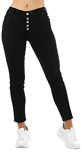 Giralin Damen Jeans Skinny Fit Seitentaschen Freizeithose Regular Waist Gesäßtaschen Damenhose Zipper High Stretch Hose 201110 Schwarz All Black Total 38 von Giralin