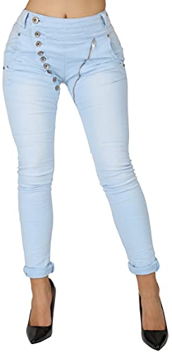 Giralin Damen Jeans Skinny Fit Zipper Freizeithose Regular Waist Zierknöpfe Denim Damenhose Seitentaschen Gesäßtaschen Hose 200767 Hellblau 38 von Giralin