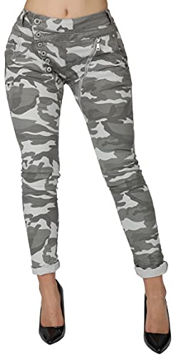 Giralin Damen Jeans Skinny Fit Zipper Freizeithose Regular Waist Zierknöpfe Denim Damenhose Seitentaschen Gesäßtaschen Hose 200771 Grau 34 von Giralin