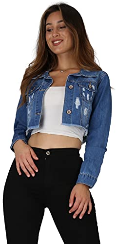 Giralin Damen Jeansjacken Denim Cut-Outs Freizeitjacken Cut-Outs Fransen Damenjacken Loose Fit Jacke 200799 Blau Total 38 von Giralin