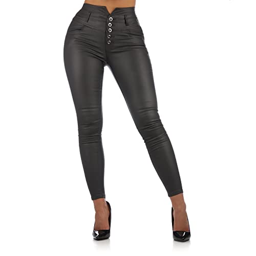 Giralin Damen Lederoptik Hose Skinny Fit Seitentaschen Figurbetont Gesäßtaschen High Waist Damenhose 202129 Dunkelgrau Casual 38 von Giralin