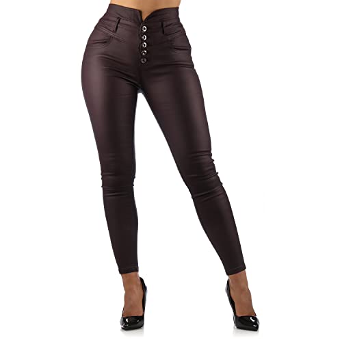 Giralin Damen Lederoptik Hose Skinny Fit Seitentaschen Figurbetont Gesäßtaschen High Waist Damenhose 202134 Dunkellila Casual 36 von Giralin